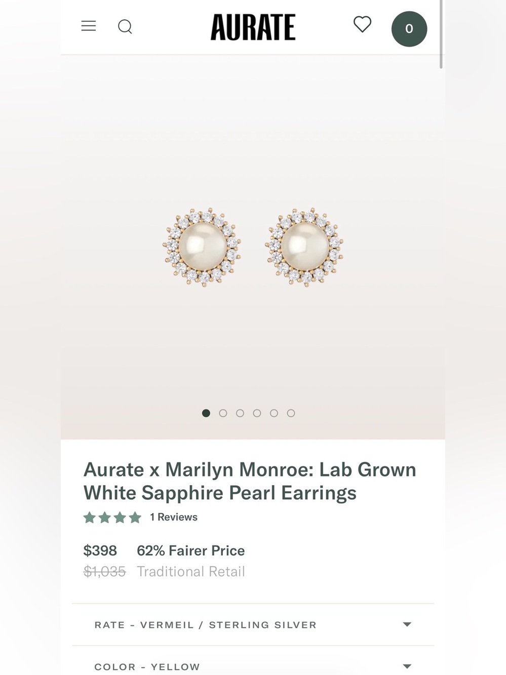 Aurate x Marilyn Monroe Lab Grown White Sapphire Pearl Earrings: Worn only once!